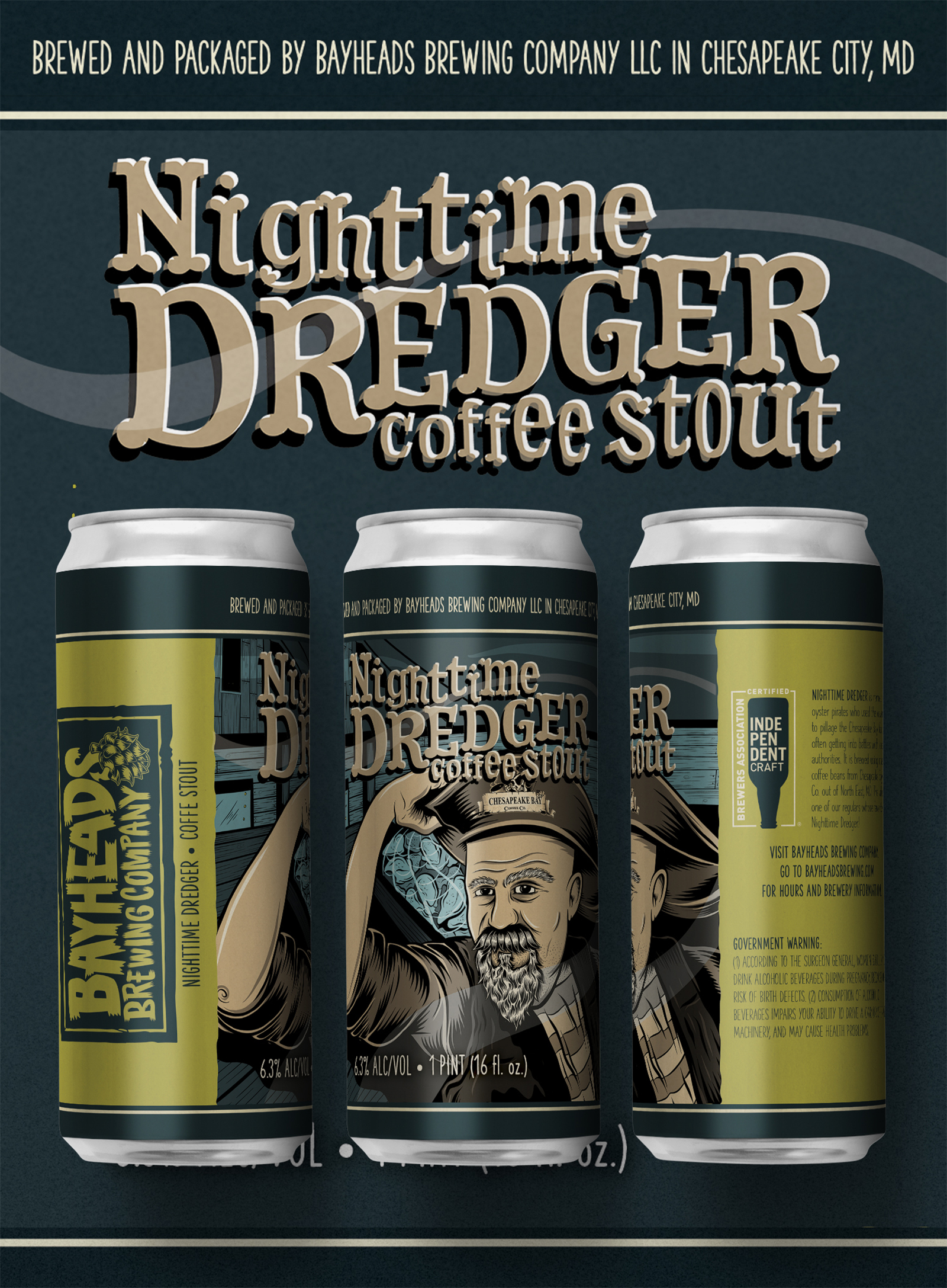 Nighttime Dredger Can – Bayheads Brewing Company – Pat Higgins Illustration